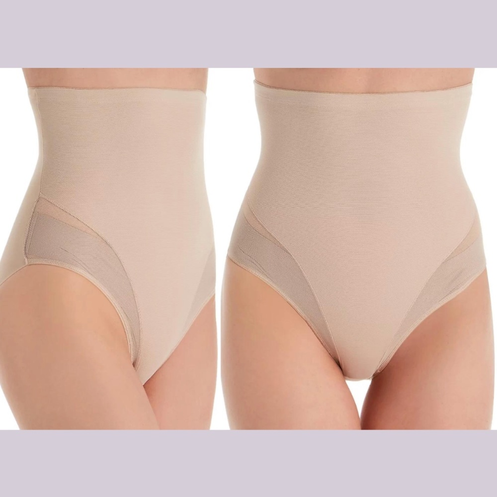 NWT‎ $42 TC Fine [ Large ] Girl Power Hi-Waist Sheer Shaping Brief in Beige
